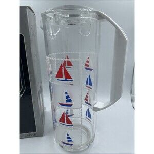 Vtg Culver Encounters Sailboat Pitcher 2 Qt NOS NIB Nautical Red White Blue MCM